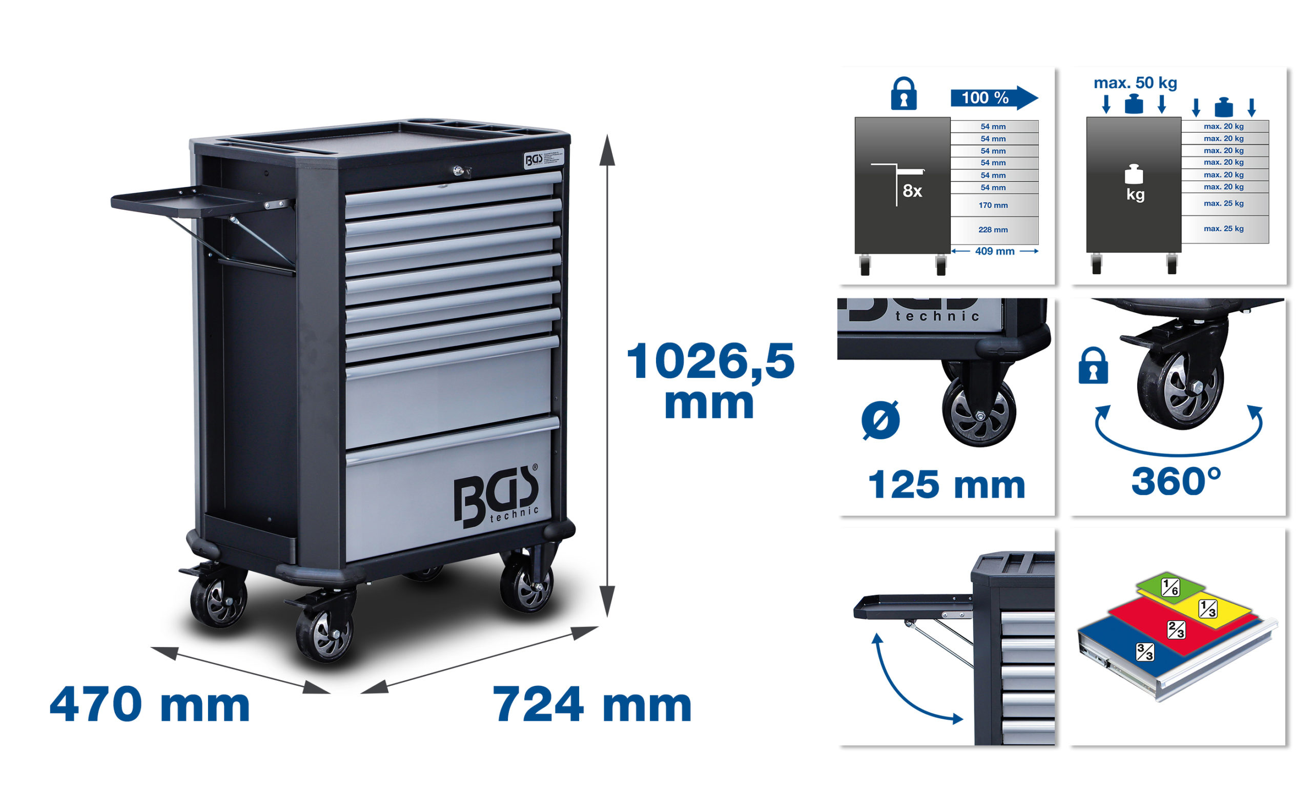 Servante d'atelier | 8 tiroirs | avec 299 outils – Image 2